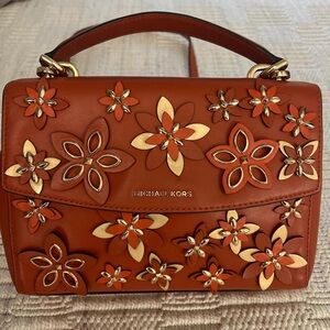 Michael Kors Orange and Gold Floral Mini Bag